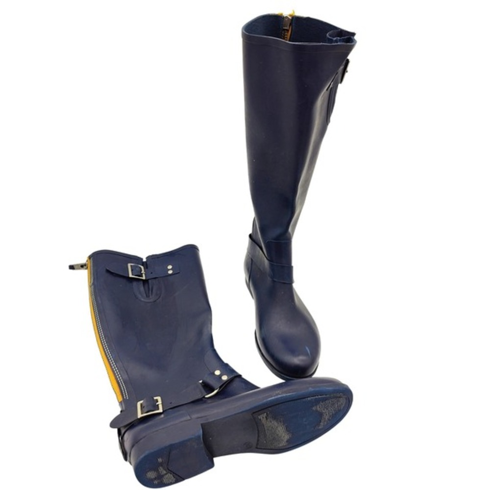 Steve Madden Womens Moto Equestrian Tall Rain Boot 10 Navy Tsunami Harness Zip